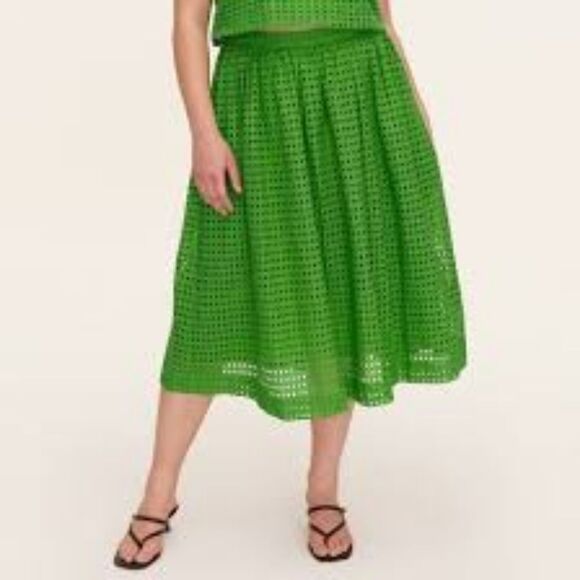Kate Spade Green Eyelet Midi Skirt Womens Pleated A-Line Spring Summer - Picture 1 of 3